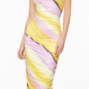 Multicolor Strapless Ruched Bodycon Midi Dress